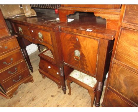 George IV mahogany and black line inlaid breakfront sideboard with a centre door flanked by a door and a further drawer with 