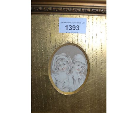 19th Century oval mounted miniature portrait of two children 