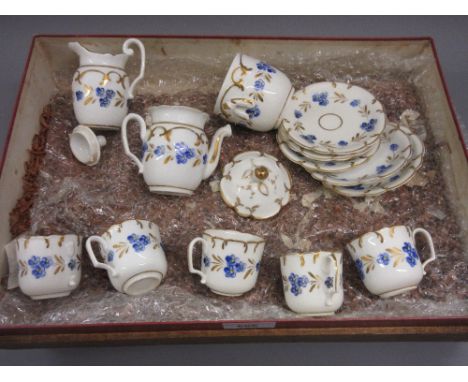 19th Century Continental porcelain part coffee service painted with blue flowers5 cups (1 handle broken)5 saucers (2 with sma