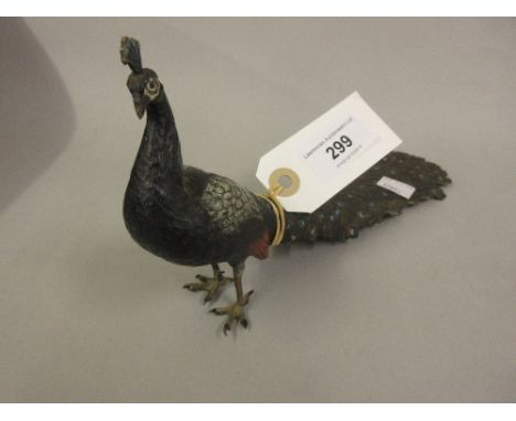 Cold painted bronze figure of a peacock 