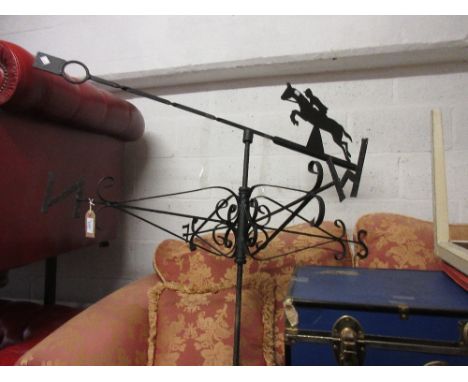 Early 20th Century wrought iron weather vane surmounted by a figure of a horse and rider 