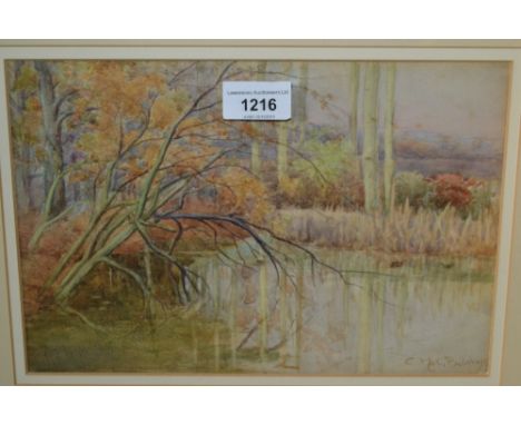 Charles H.C. Baldwyn (Worcester artist), watercolour, lake scene with ducks, signed, 7ins x 11ins, gilt framed, together with