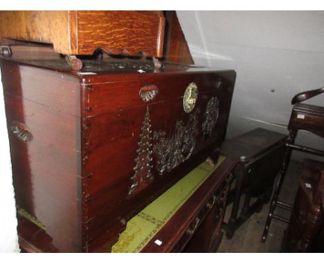 20th Century Chinese carved camphor wood trunk 