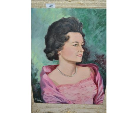 Arthur Ferrier, oil on canvas, portrait of a lady wearing a pink dress and pearl necklace, signed, 24ins x 18ins, in a painte