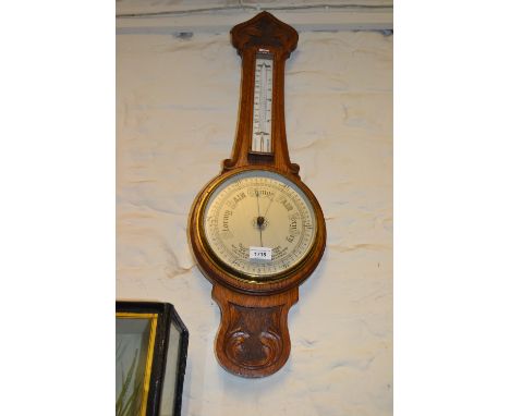 Early 20th Century oak cased aneroid barometer thermometer 