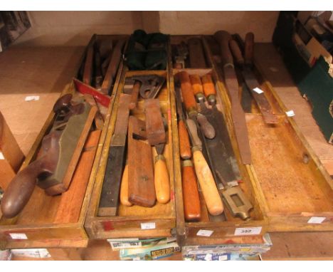 Combination brass mounted wooden carpenter's plane set with various blades and moulds, together with a small quantity of othe