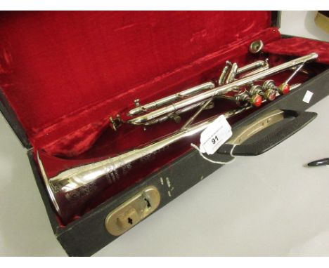 Silver plated trumpet by M.Y. & Co., in fitted box 