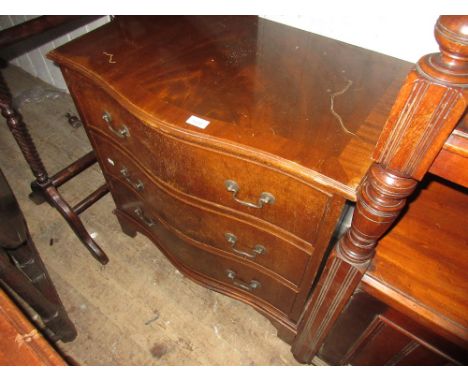 Reproduction mahogany three drawer serpentine fronted chest with bracket feet 