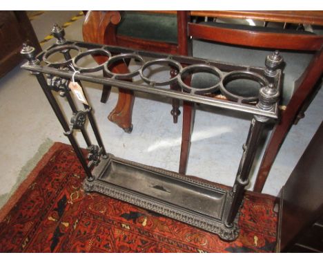 Victorian black painted cast iron six division stick stand24ins wide x 7ins deep x 25ins high 