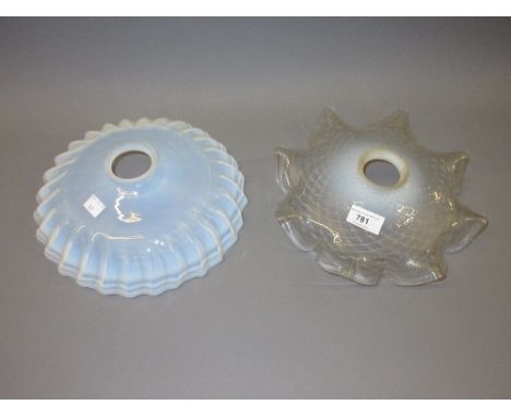 Two 19th Century circular Vaseline glass lamp shades 