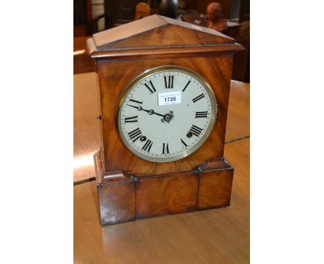 19th Century mahogany cased bracket clock having circular painted dial with two train movement striking on a gong, 14.25ins h