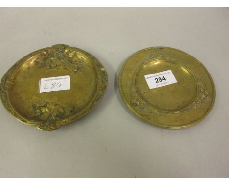 Two Art Nouveau French gilt bronze trinket dishes, inscribed Susse Freres, Paris, one signed Delannoy, the other signed Guena
