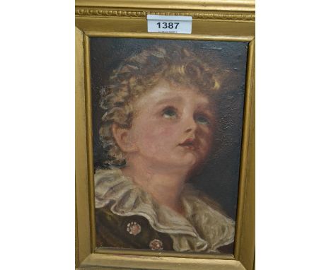 19th Century oil on millboard, portrait of bubbles, after Millais, 9ins x 6ins 