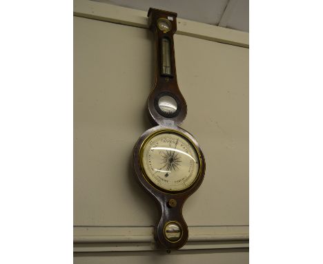 George III mahogany and line inlaid banjo shaped wheel barometer together with a spare mercury tube 