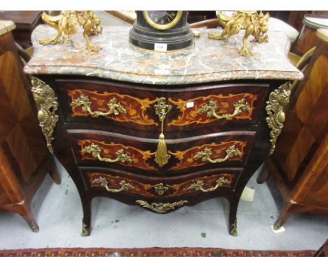 Small good quality late 19th / early 20th Century French rosewood floral marquetry inlaid ormolu mounted bombe commode, the m