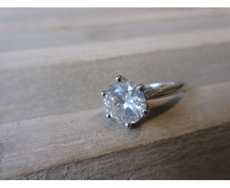 Large brilliant cut diamond solitaire ring set in white metal, approximately 2.5ctsNo laboratory certificate with this ring. 