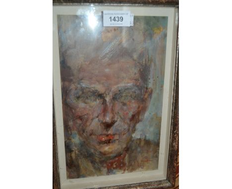 20th Century mixed media on card, portrait of a gentleman, signed indistinctly, 10.5ins x 6.25ins, framed 