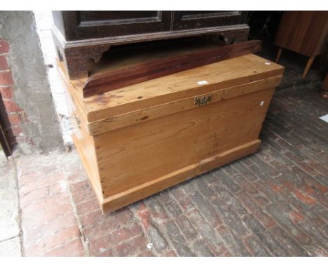 19th Century stripped and polished pine trunk with hinged cover together with an Edwardian mahogany and chequer line inlaid d