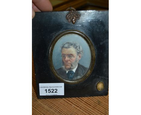 Late 20th Century oval portrait miniature of a gentleman in spectacles, mounted with a miniature portrait of a young man 