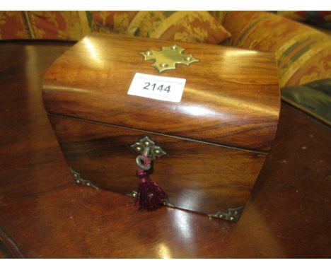 Victorian walnut brass mounted dome top tea caddy 