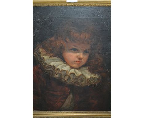 19th Century oil on canvas, half length portrait of a boy with a white ruff collar, 19ins x 15ins 