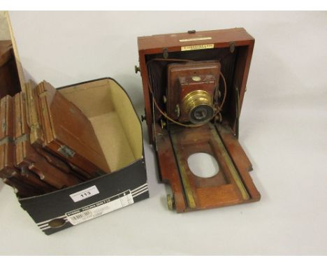 Lancaster of Birmingham 1890 Instantograph mahogany cased plate camera with plates (at fault) 