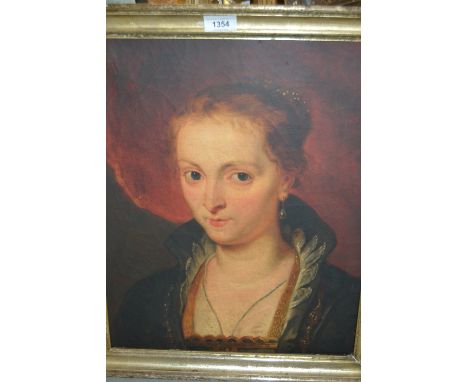 Felix Nicolas Frillie, 19th Century oil on canvas, half length portrait of a lady with red drapery to the background, signed 