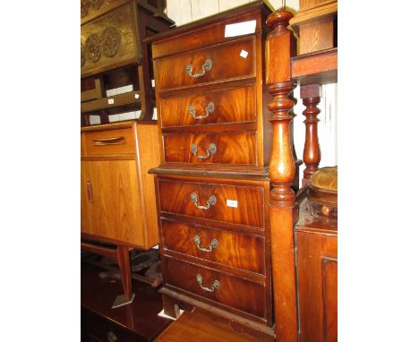 Reproduction mahogany narrow chest of six drawers on bracket feet 