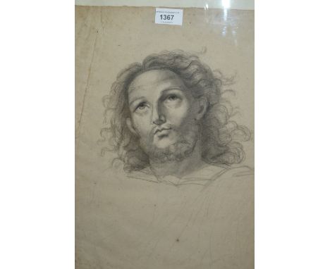 17th / 18th Century charcoal drawing on paper fragment, portrait of Christ, 18.5ins x 12ins 