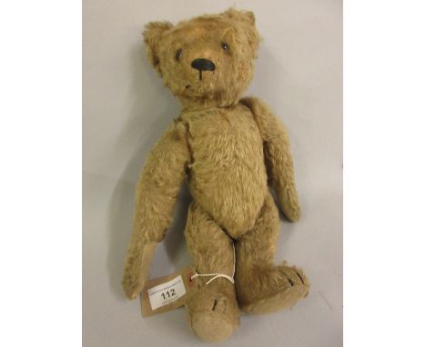 Early to mid 20th Century mohair covered teddy bear of Steiff type (no label)Some old repairs as shown. Limbs move. Seems to 