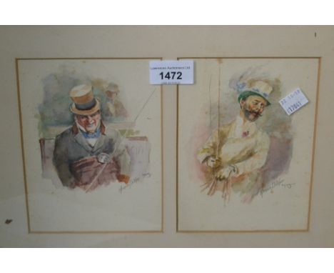 Henrie Pitcher, pair of early 20th Century watercolour studies of gentlemen carriage handlers, signed and dated 1905, housed 