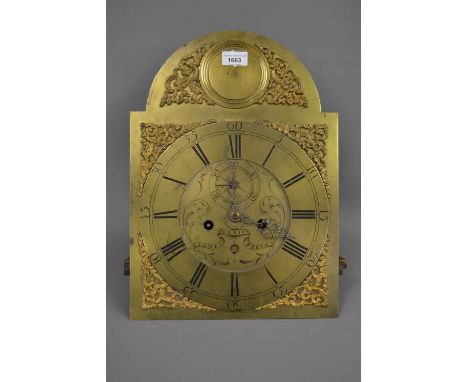 George III longcase clock movement, the brass dial with Roman and Arabic numerals, subsiduary seconds and date aperture, insc