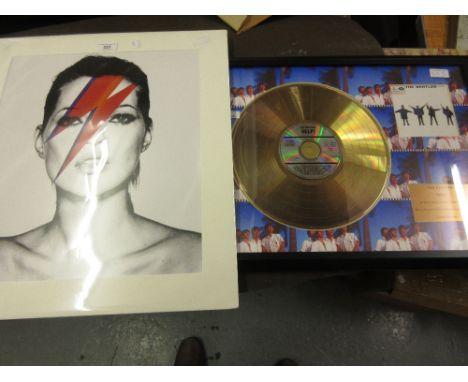 High definition colour print of Kate Moss and a framed Beatles CD/record 