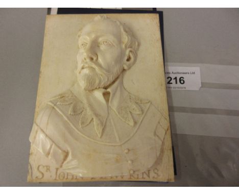 19th Century or earlier ?, an ivory plaque carved in deep relief with a portrait of Sir John Hawkins (Hawkins sailed with Dra