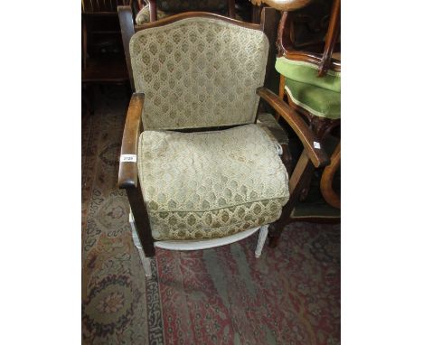 Child's beechwood elbow chair and a rectangular oak trunk with hinged lid 