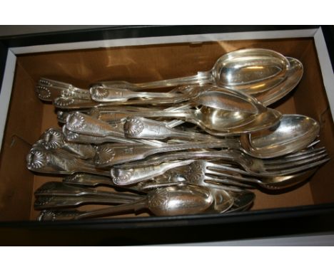 Quantity of Victorian silver Fiddle, Thread and Shell pattern flatware 
