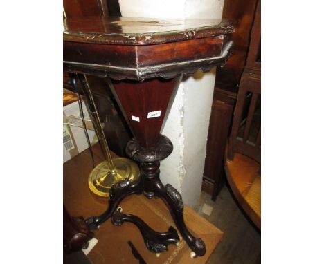 19th Century walnut trumpet form worktable (at fault) and a Victorian oval centre table with cluster column support and swept