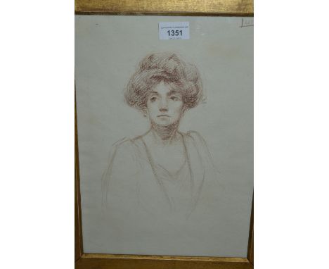 Sanguin drawing, portrait of a young lady, signed Lunn, 14ins x 10ins, gilded oak frame 