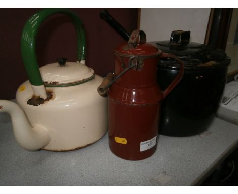 enamel kettle pan and jug
