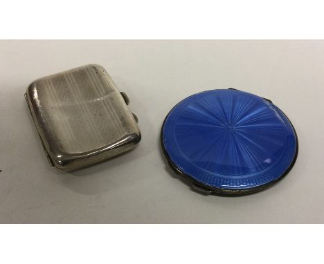 A silver and enamelled compact together with a cigarette box. Approx. 156 grams. Est. £40 - £60.