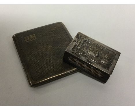 A heavy engine turned silver cigarette case together with a matchbox holder. Various dates and makers. Approx. 123 grams. Est