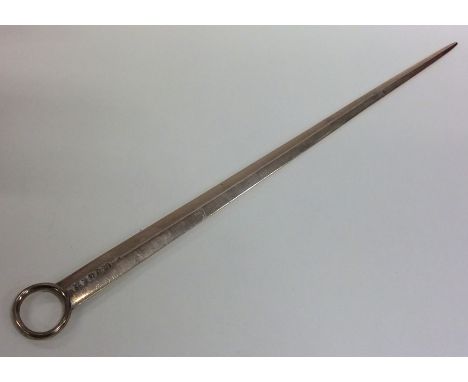 A large Georgian silver meat skewer with ring terminal. London. By WE&amp;WF. Approx. 33 cms long. Approx. 107 grams. Est. £8