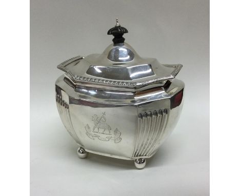 A fine quality Victorian silver tea caddy with cut corners to gadroon rim and motto to side, 'innocens non timidus' (blameles