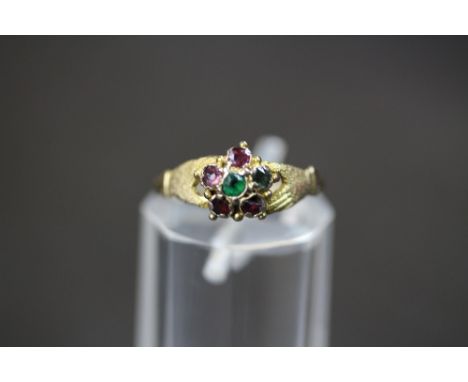 9ct Gold Emerald &amp; Amethyst 1936 Regards Ring