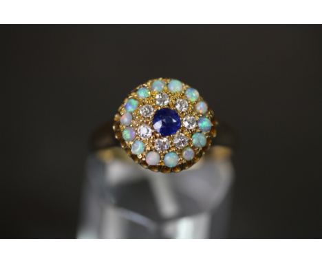 18ct Gold Opal/Sapphire &amp; Diamond cluster ring size P 4.9g