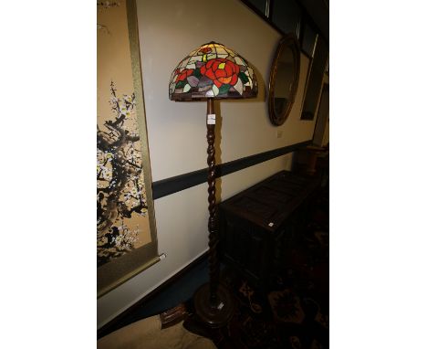 Barley twist standard lamp with Tiffany style shade