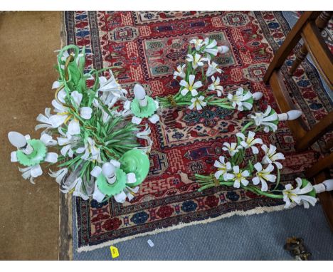 An Italian painted chandelier fashioned as flowers, and a pair of wall lights Location: 