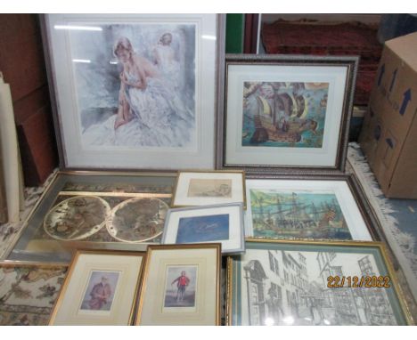 A group of framed and glazed pictures to include a signed limited edition Gordon King print, titled Reflective Mood, number 9