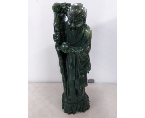 A 20th century Chinese large jade coloured statue of a wise man, 47cm h Location: 