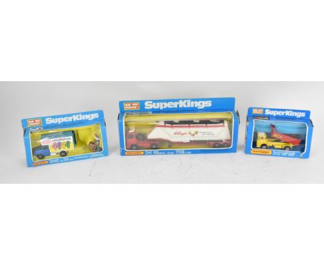 Matchbox Superkings - a group of three boxed A/f, vehicles to include the K-3 Grain Transporter with Kellogg's Advertising, K